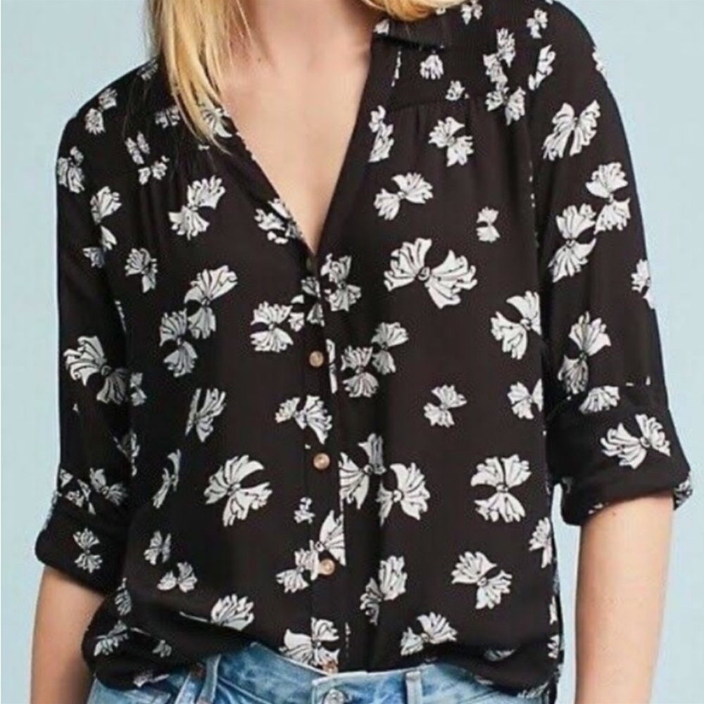 Maeve Black and White Floral Top